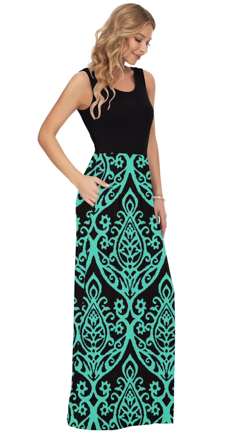 AUSELILY Women's Summer Sleeveless Loose Maxi Dress Casual Long Dresses with Pockets 2026 New Black Green M - Image 2